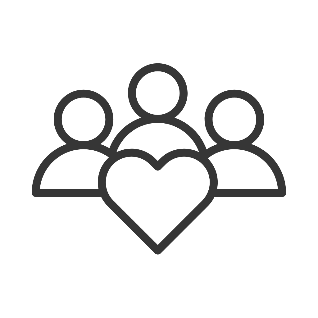 Outline of three people with a heart in front