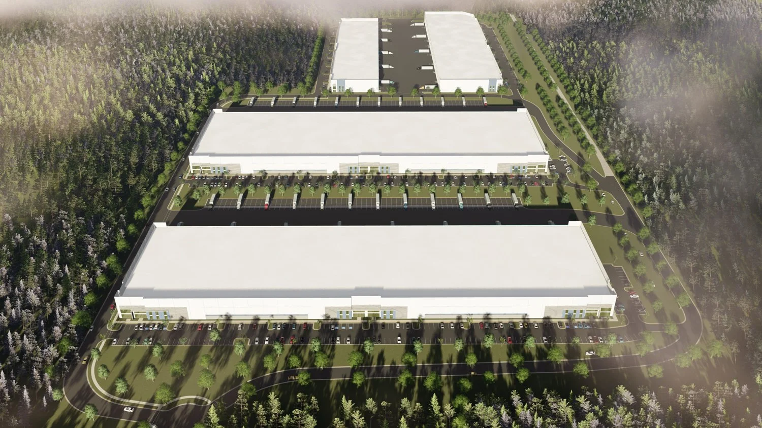 A rendering of Parkside Commerce Center. Four Class A Industrial Buildings