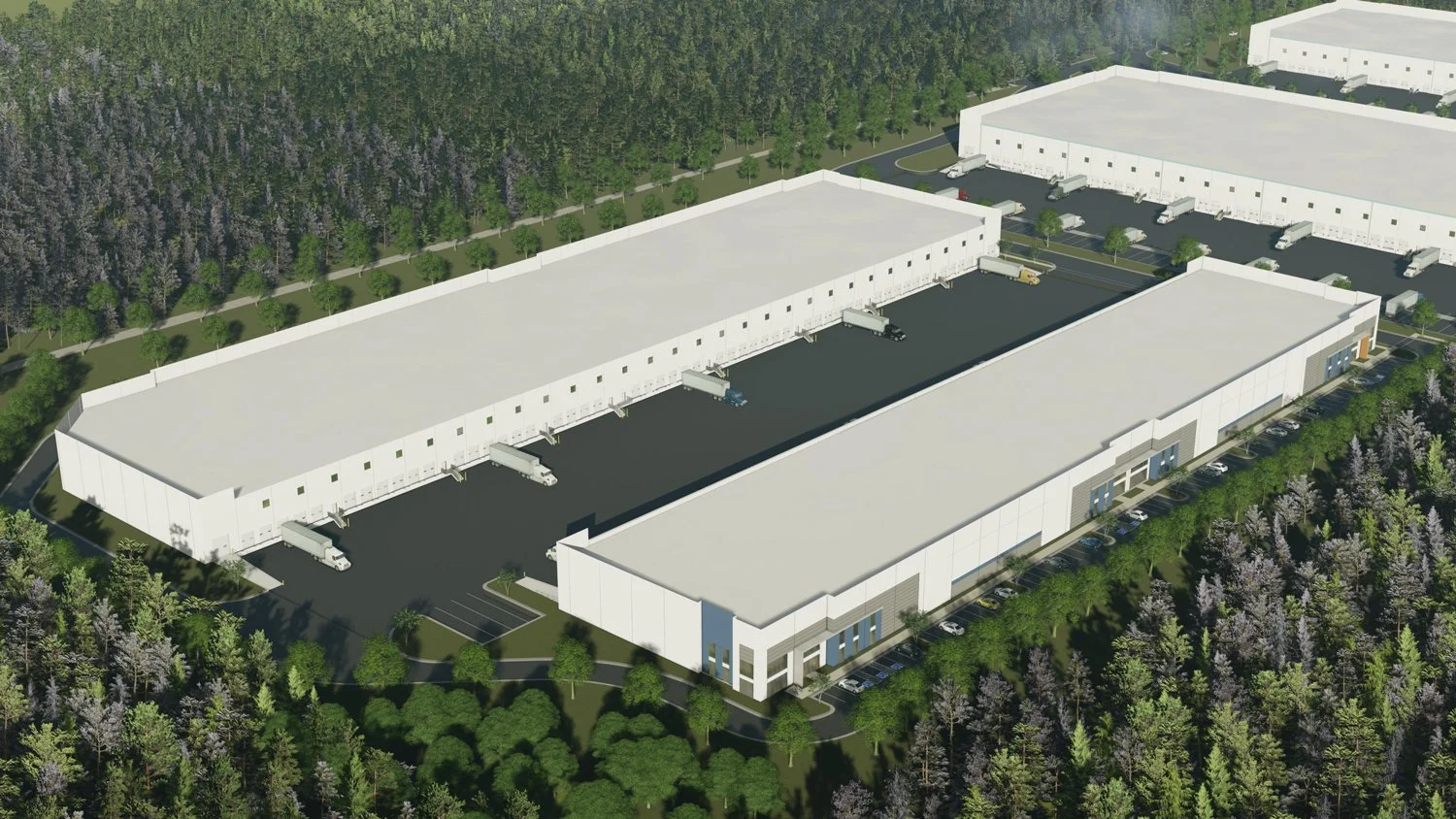 A rendering of Parkside Commerce Center. Four Class A Industrial Buildings