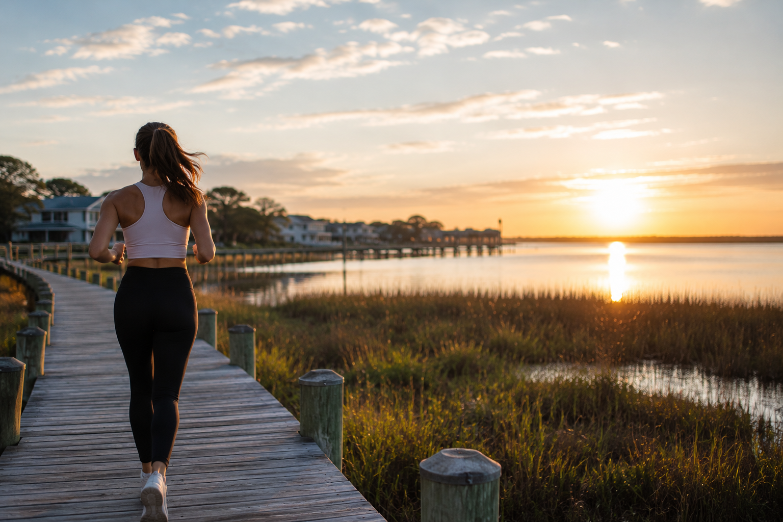 Woman jogging along a coastal boardwalk, representing weight loss support with semaglutide