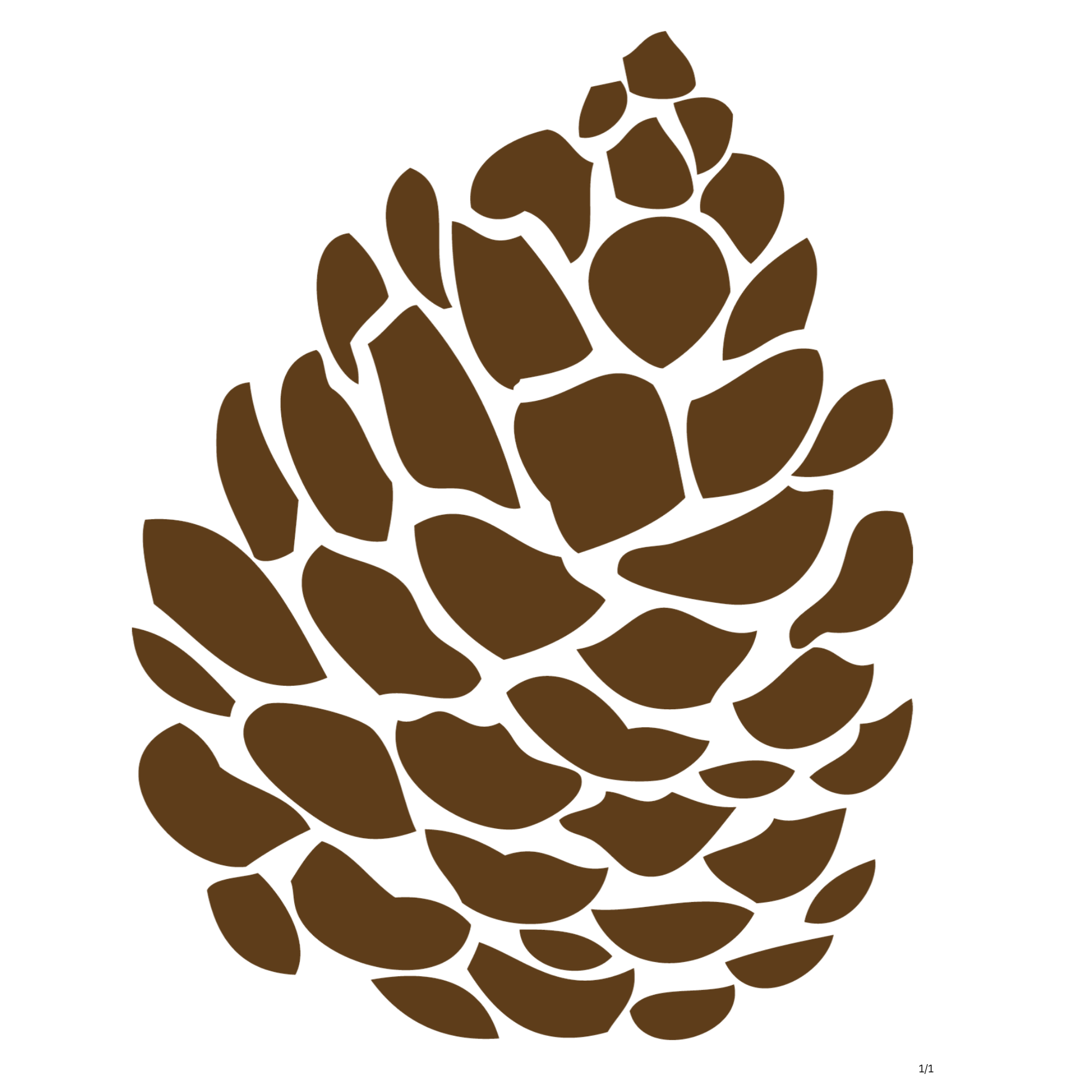 Illustration of a pine cone with brown scales on a black background.