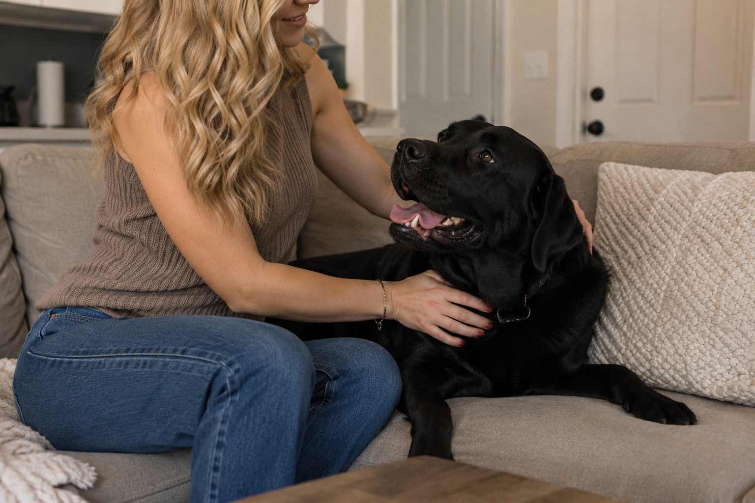 Local dog walker and pet sitter caring for a happy Labrador Retriever in Columbia, Missouri