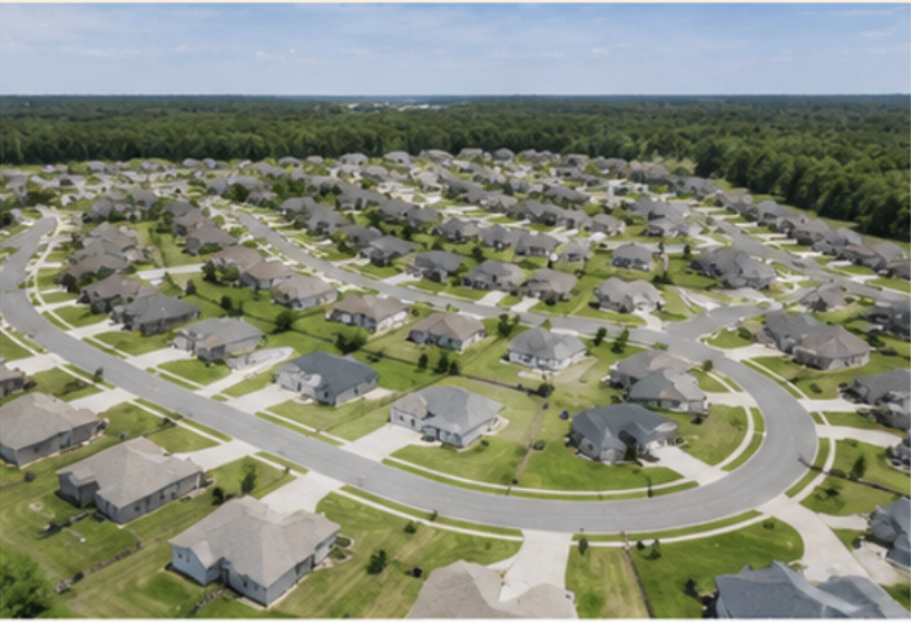 Aerial view of The Brooks neighborhood in Columbia, Missouri.