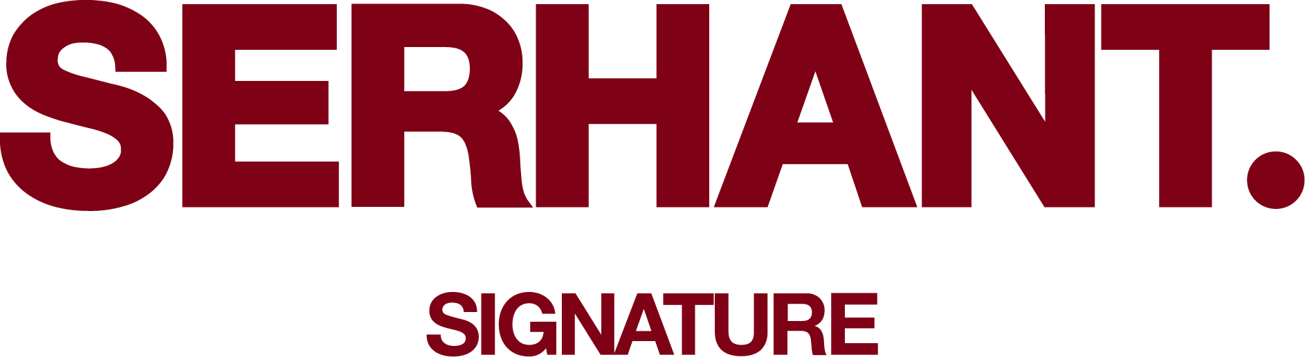The image features a bold, dark red text that reads 'SERHANT.' in large font, with the word 'SIGNATURE' below it in smaller font, all set against a plain background.
