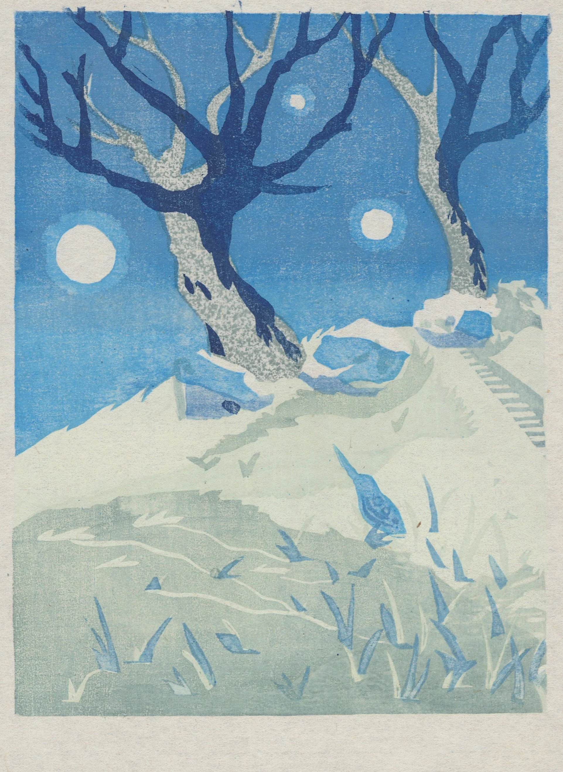 The Visitor, 6x8.6”, mokuhanga on pansion, 2025