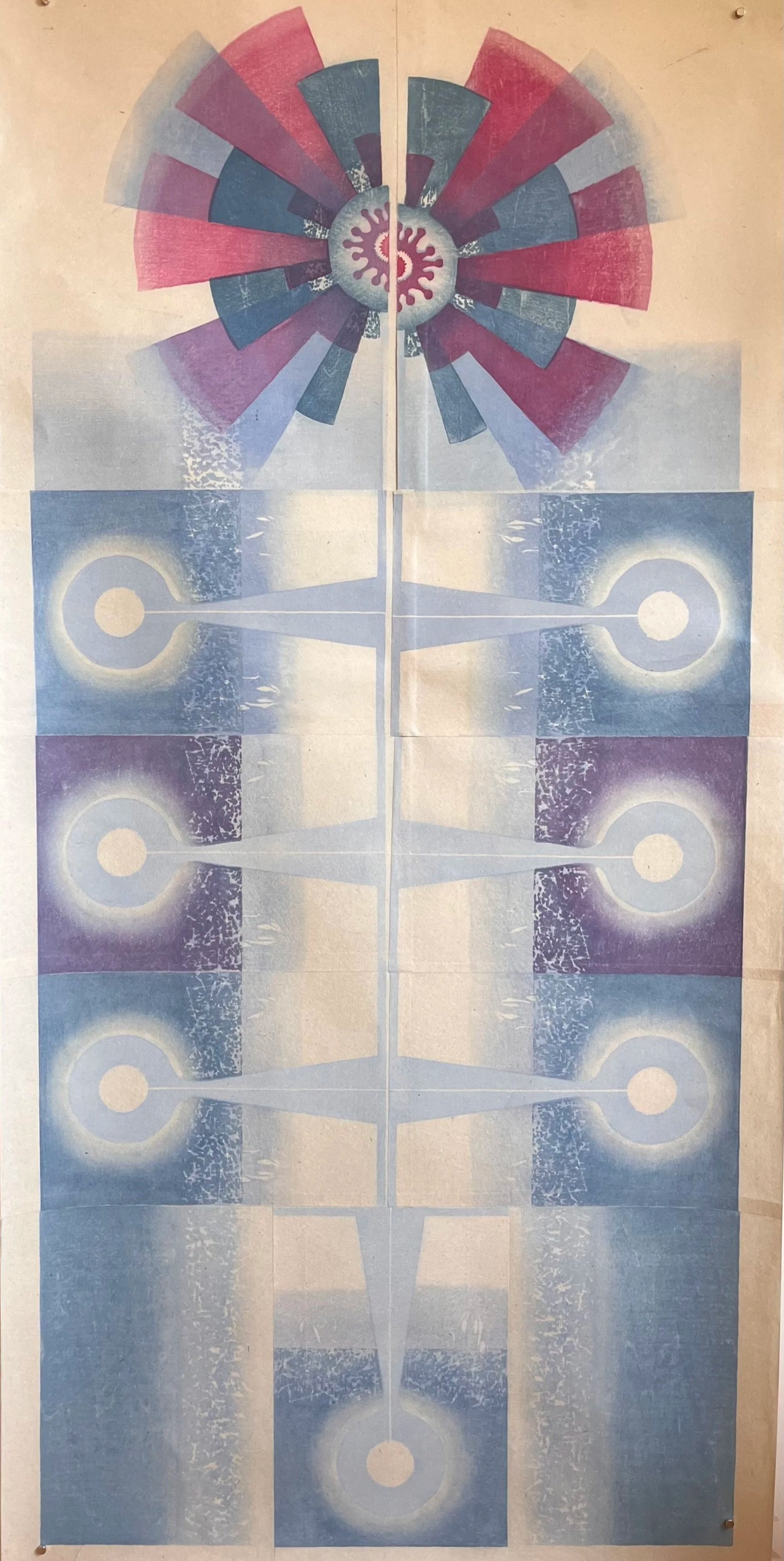 46.5x23", 11 Mokuhanga prints on pansion washi, mounted together & backed with sekishu washi (urauchi technique), 2026