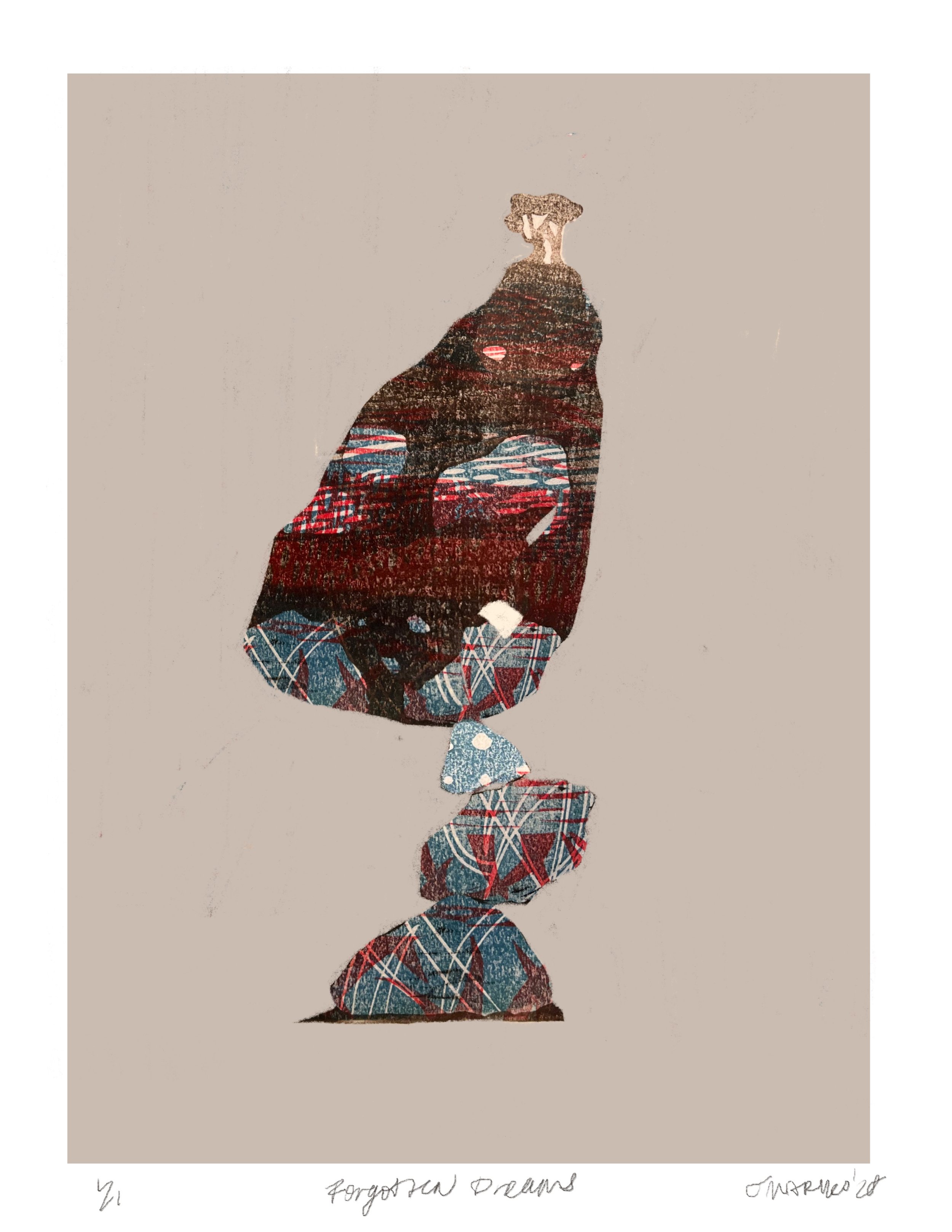 Forgotten Dreams, Digital collage of mokuhanga scraps, 2025