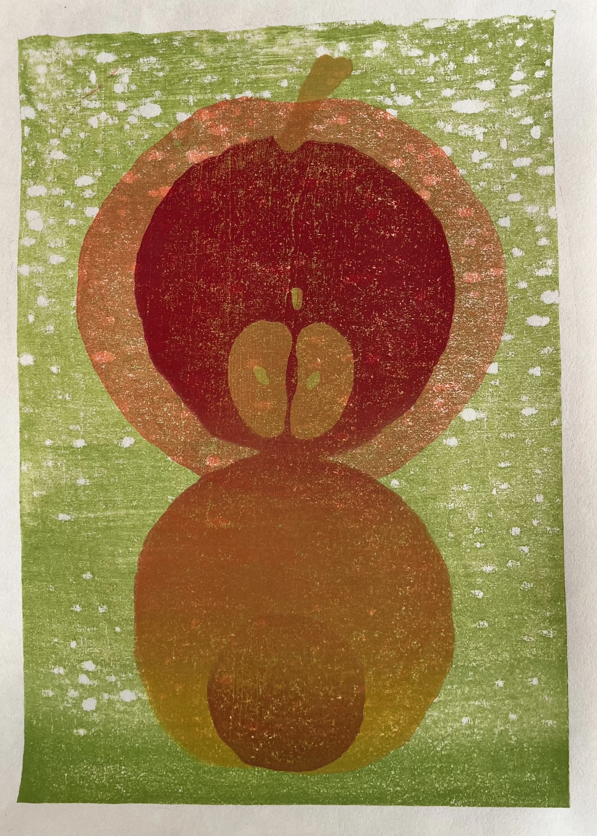 りんご , 11x8", mokuhanga on iwano heizaburo torinoko washi, 2024