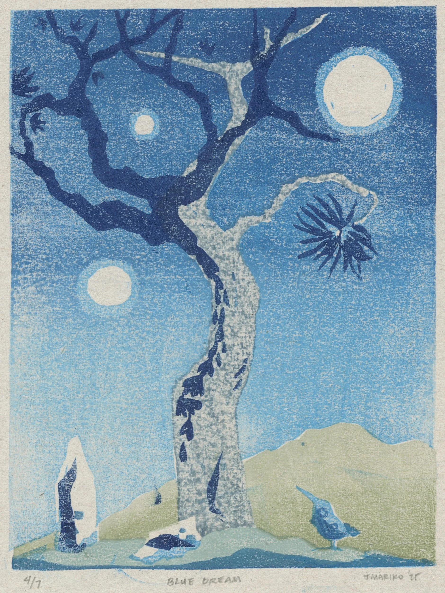 Blue Dream, 6x8.6”, mokuhanga on pansion, 2025
