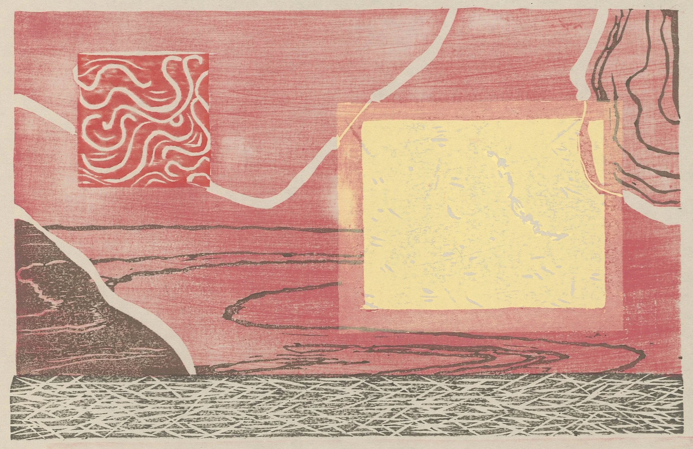 Fragments, 7.68x4.9”, mokuhanga on Yanase mitsumata washi, 2024