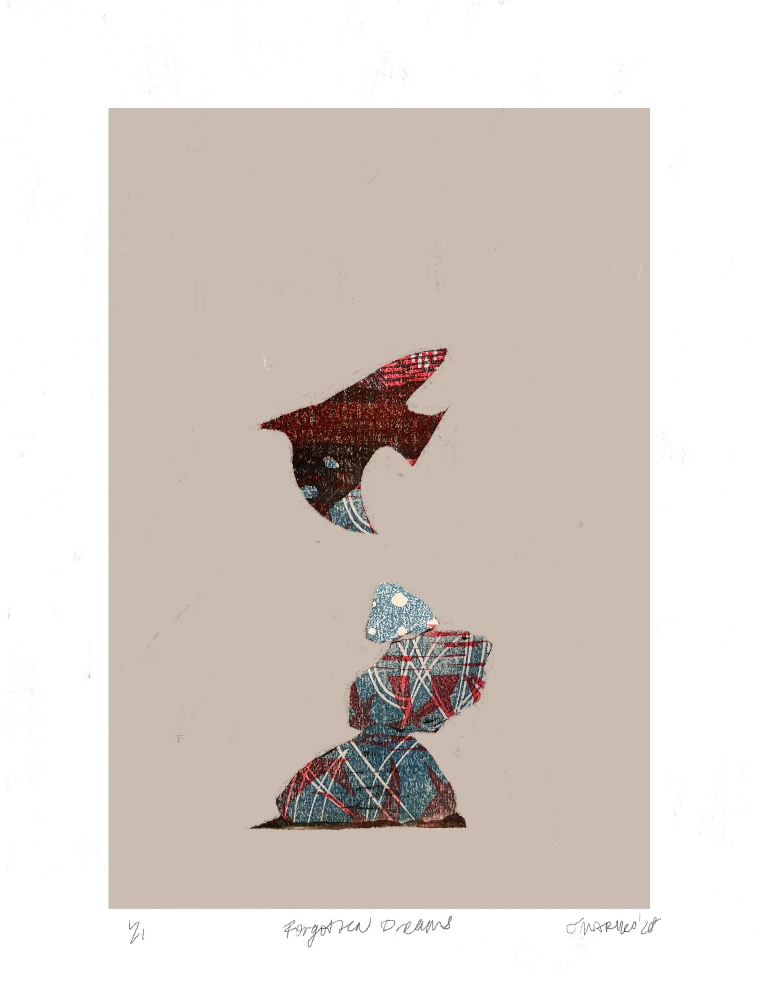 Forgotten Dreams, Digital collage of mokuhanga scraps, 2025