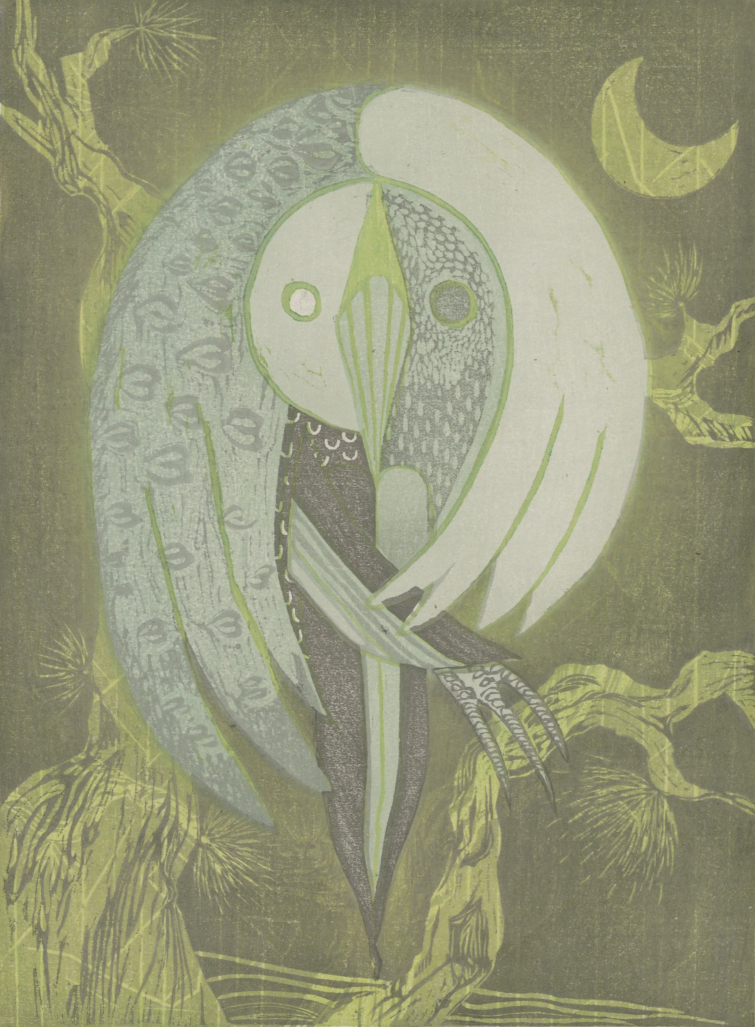 Seek, 10.5x14.25”, mokuhanga on pansion, 2025