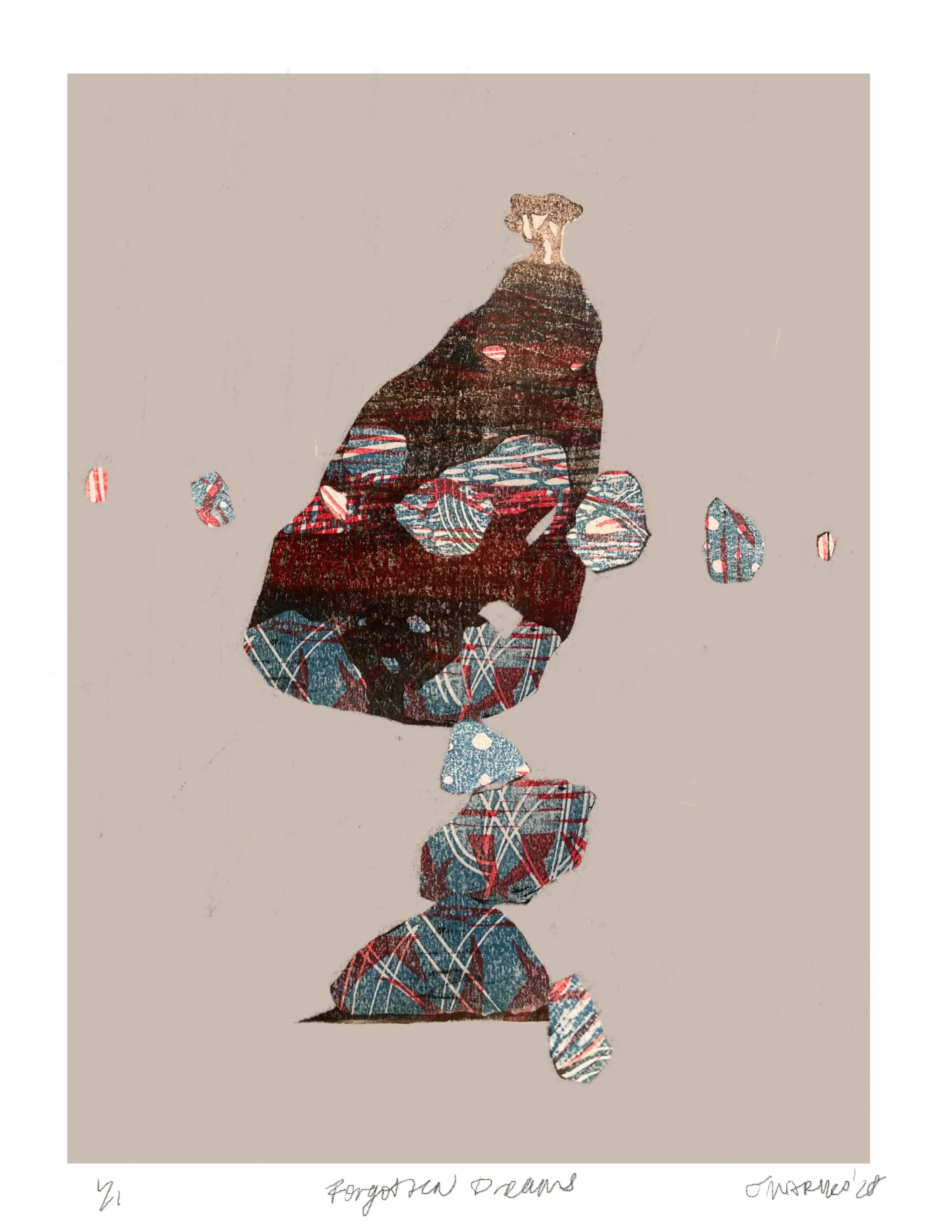 Forgotten Dreams, Digital collage of mokuhanga scraps, 2025