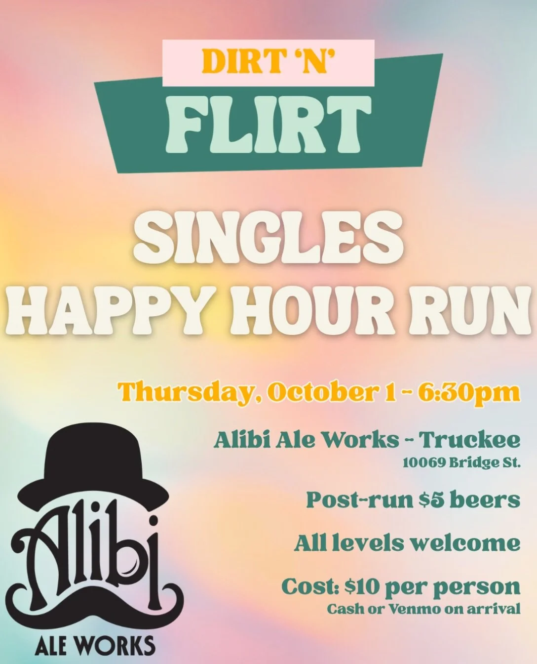 Join us for a casual evening run (and maybe meet a new running buddy 👀) around Downtown Truckee! We&rsquo;ll head out for a ~2.5-5 mile loop starting and ending at Alibi Ale Works. Afterward, stick around for a drink and mingle, or head out for anot