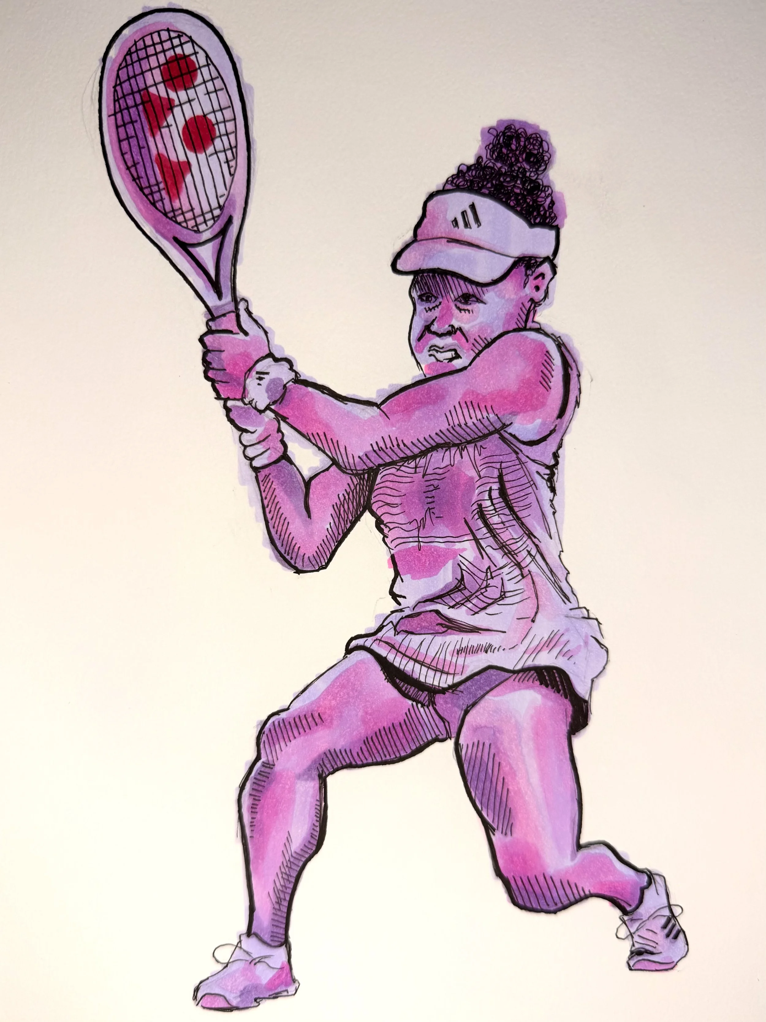 Naomi Osaka, Alcohol Marker and Pen on Paper, 7 x 10 in