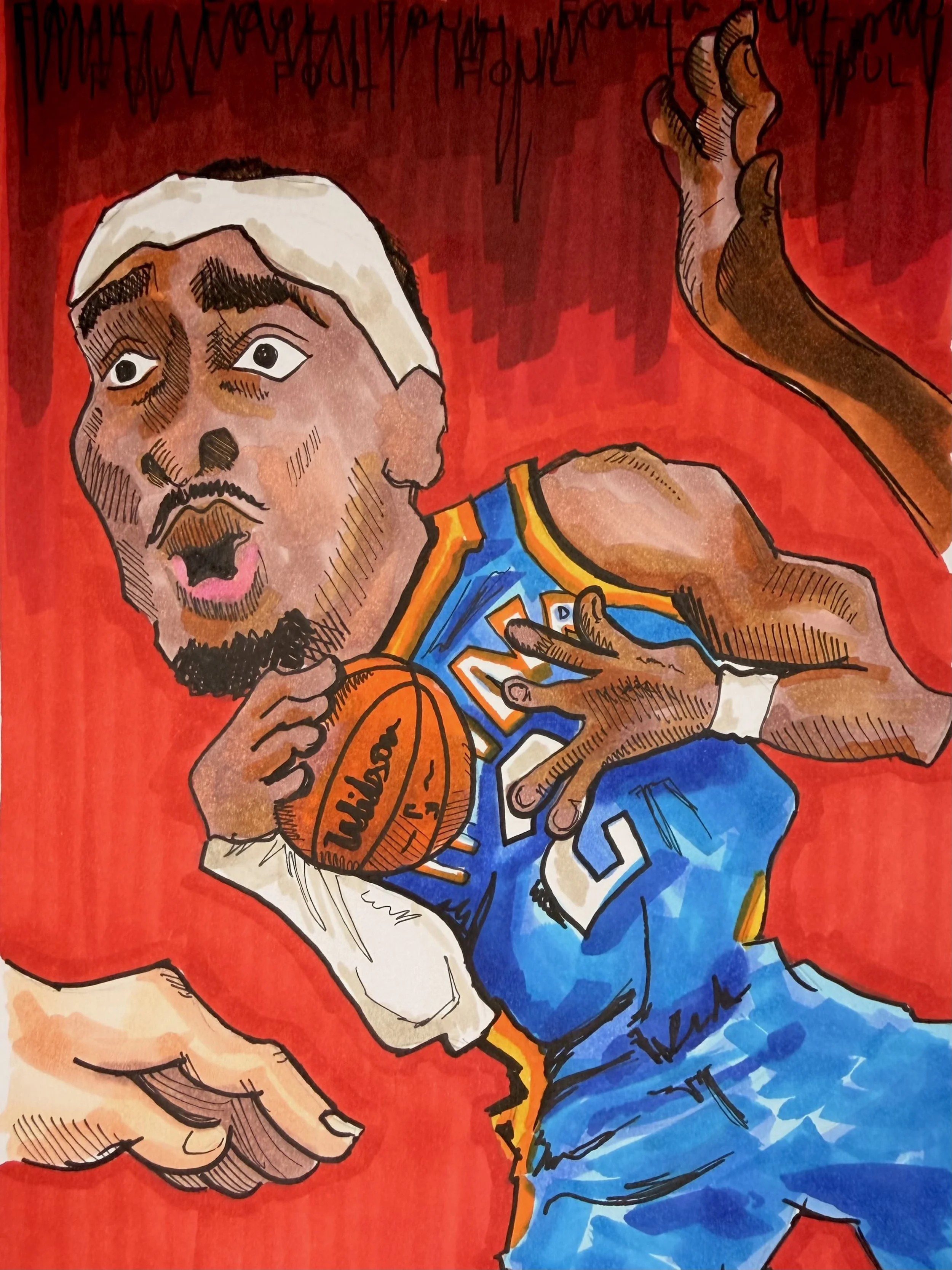 Shai Gilgeous-Alexander, Alcohol Marker and Pen on Paper, 7 x 10 in