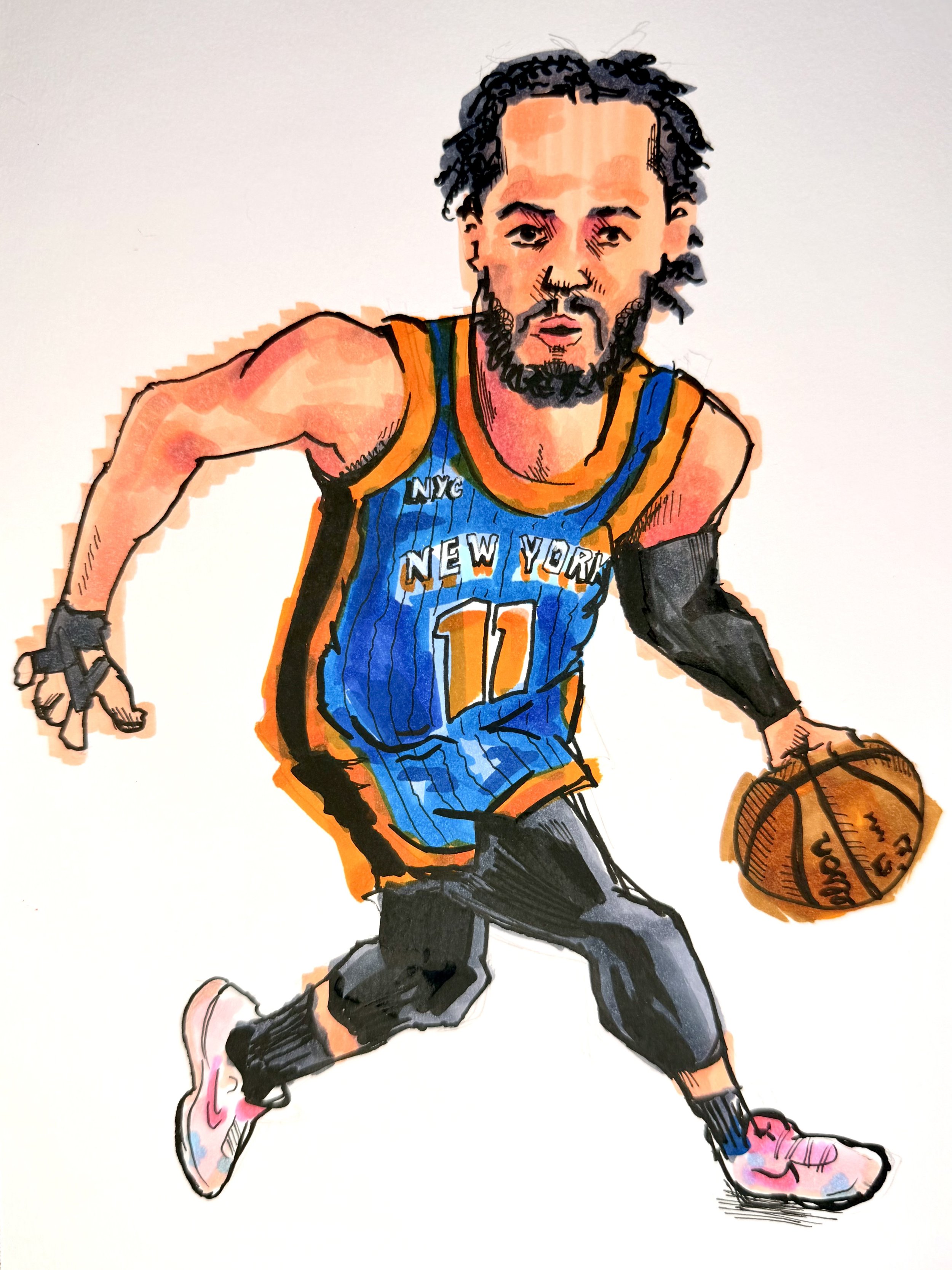 Jalen Brunson, Alcohol Marker and Pen on Paper, 7 x 10 in