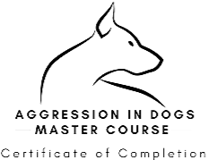 Logo for 'Agression in Dogs Master Course' featuring a stylized dog's head outline above the text