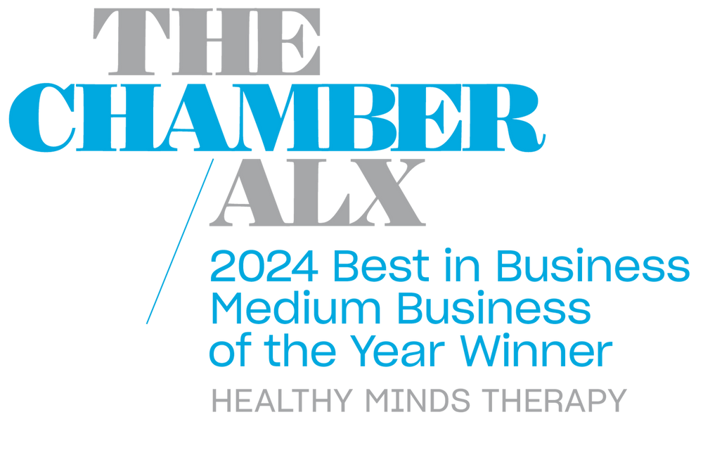 Logo for The Chamber Alx, highlighting the 2024 Best in Business Medium Business of the Year, awarded to Healthy Minds Therapy.