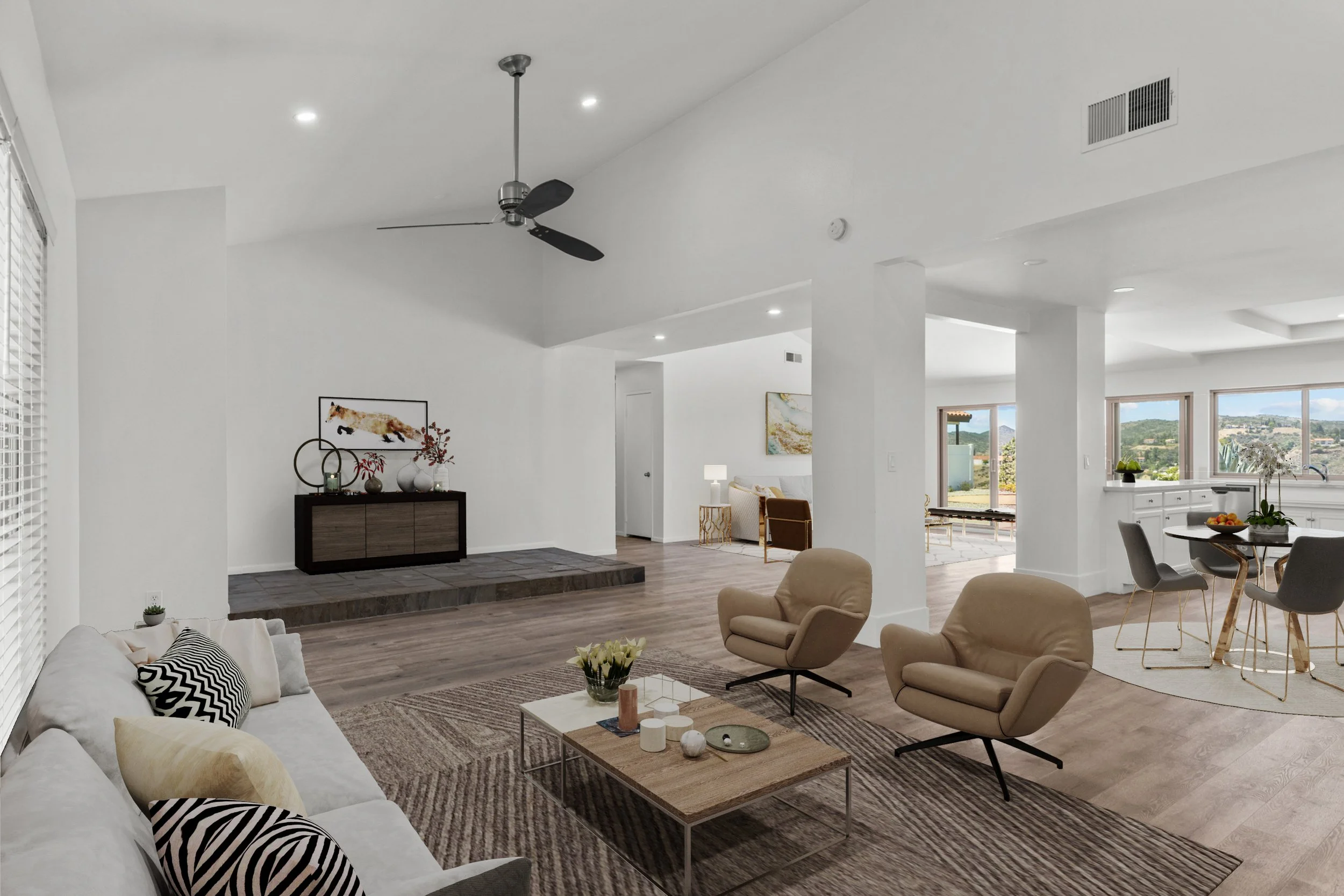 a jaw dropping, open floor plan makes for the perfect space for friends and family to be together