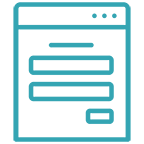 An icon of a web browser window with a form or chat interface inside