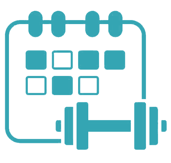 Icon of a calendar and a dumbbell, representing scheduling workouts or fitness appointments