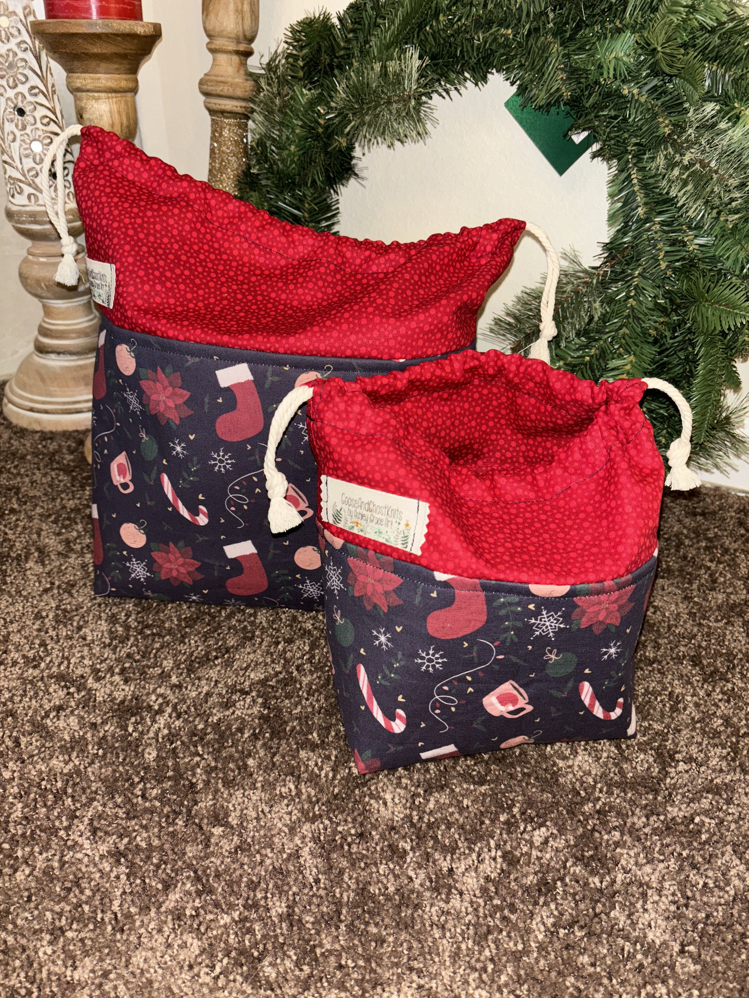 Festive Christmas Small Drawstring Bag