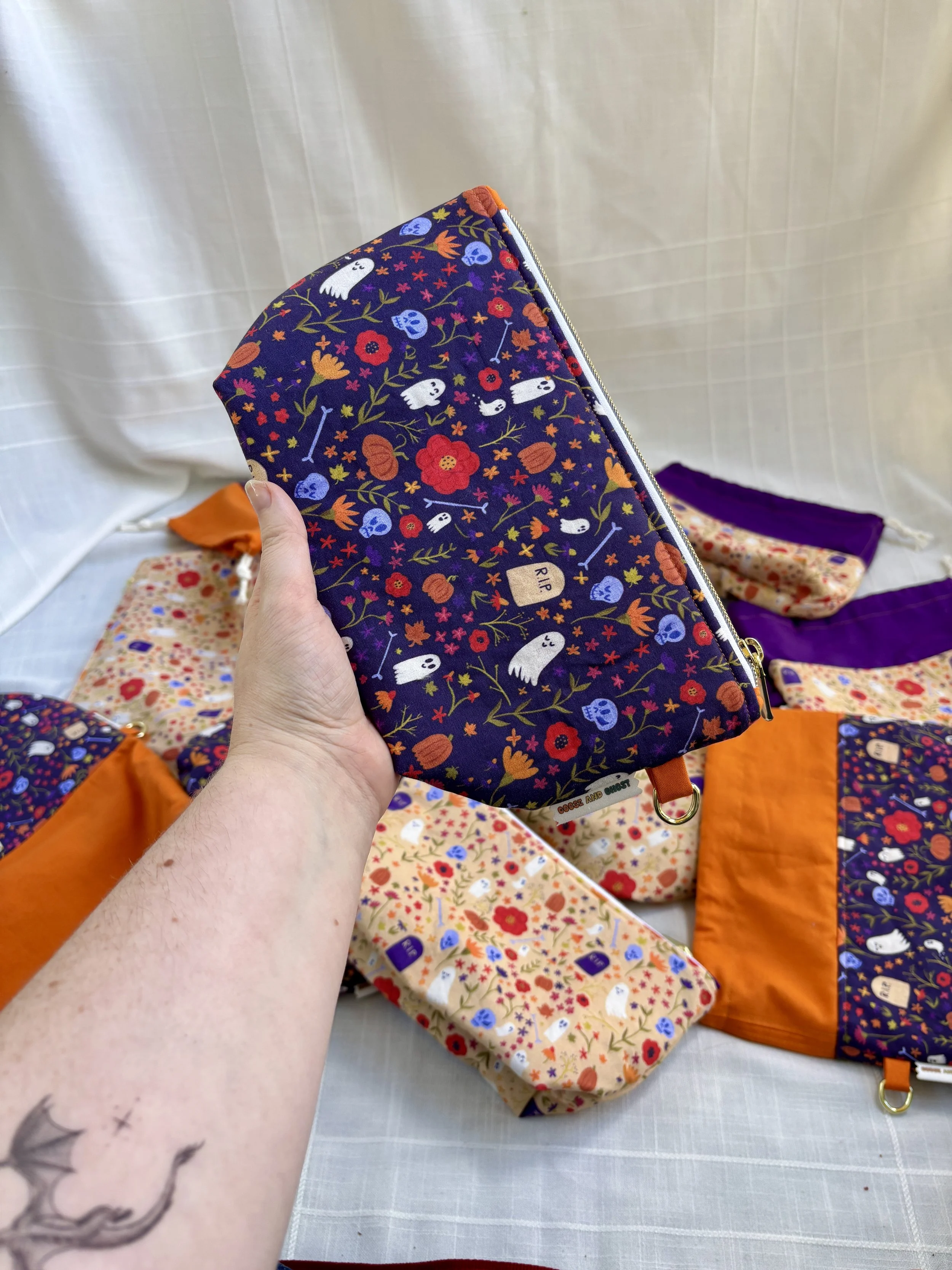 Floral Graveyard (Midnight) Small Zipper Project Bag