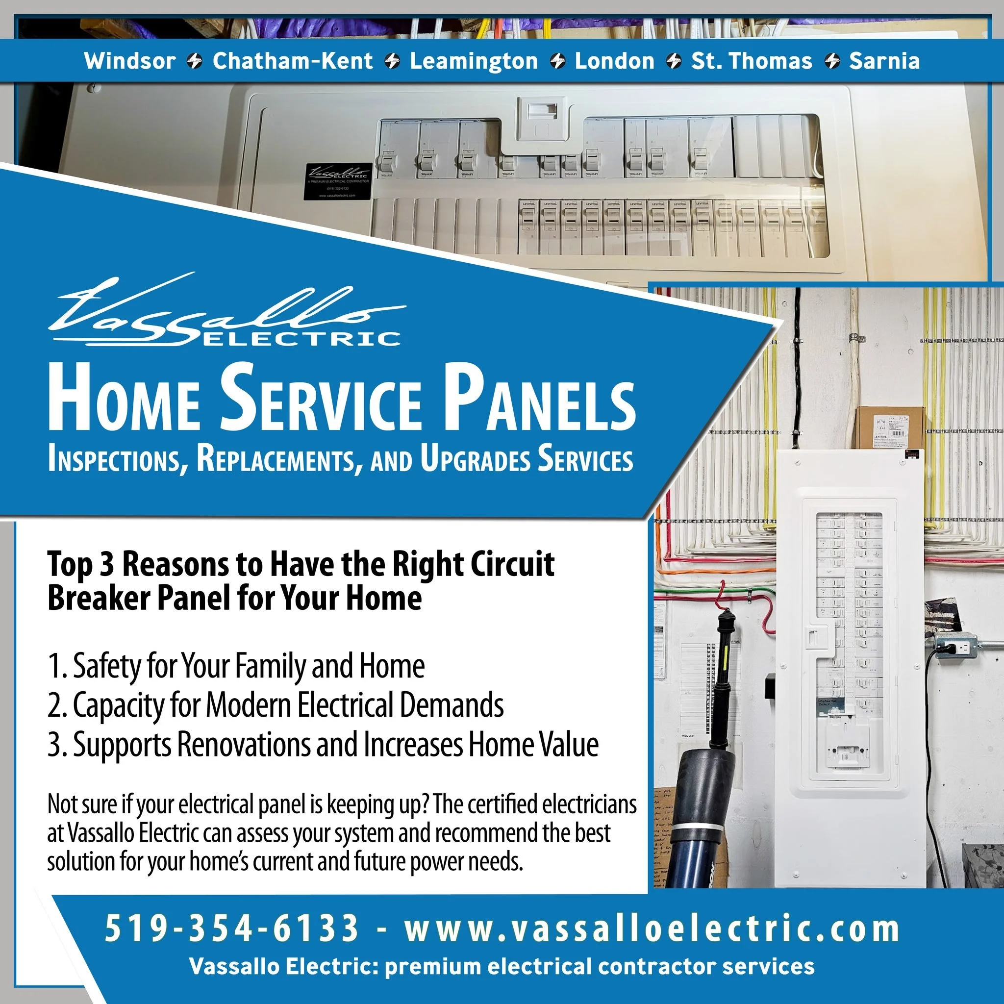 Top 3 Reasons to Have the Right Circuit Breaker Panel for Your Home

⚡ 1. Safety for Your Family and Home
Your electrical panel is the heart of your home's electrical system. An undersized, outdated, or overloaded panel can increase the risk of tripp