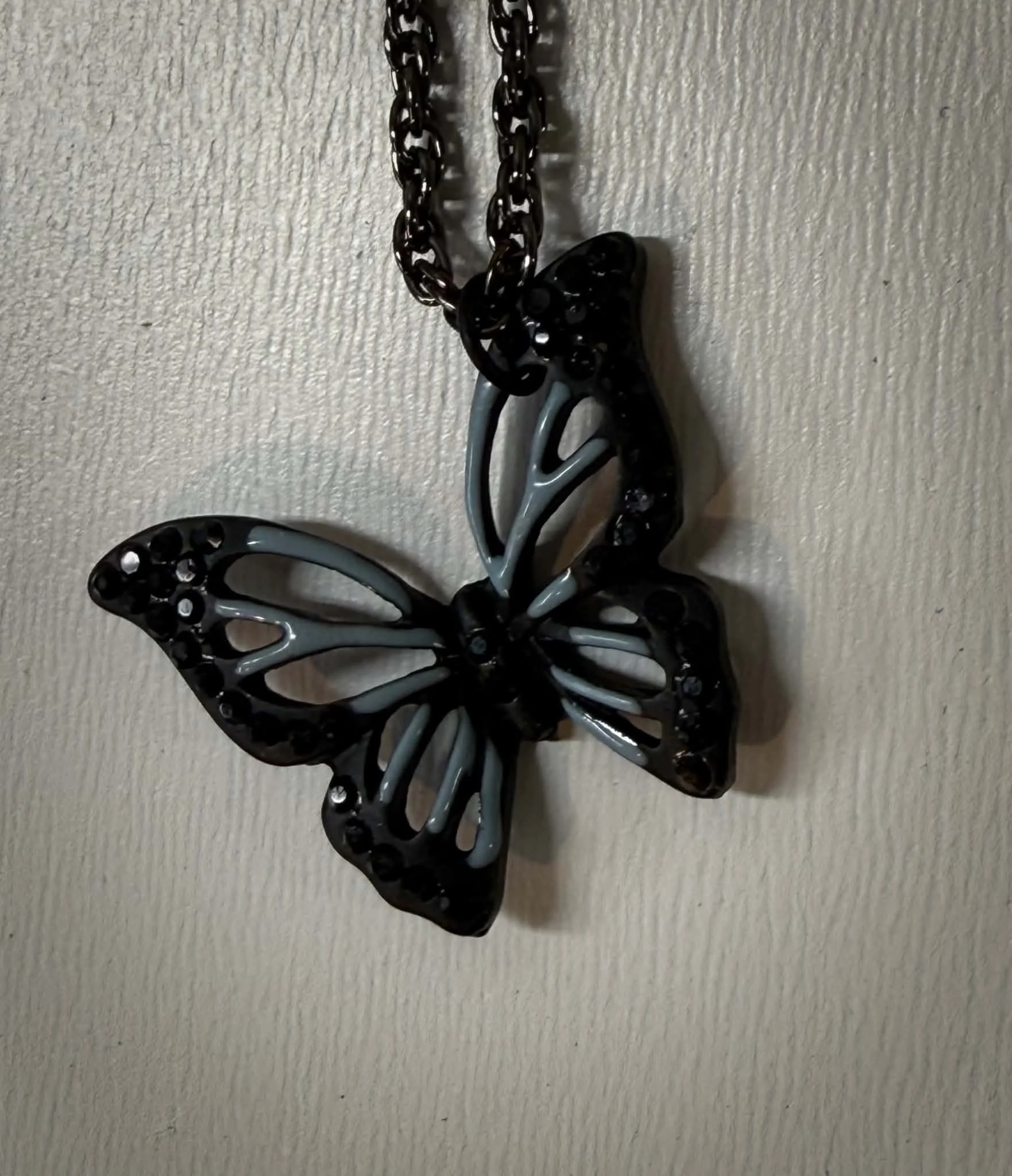 Small Black Butterfly Pendant Necklace