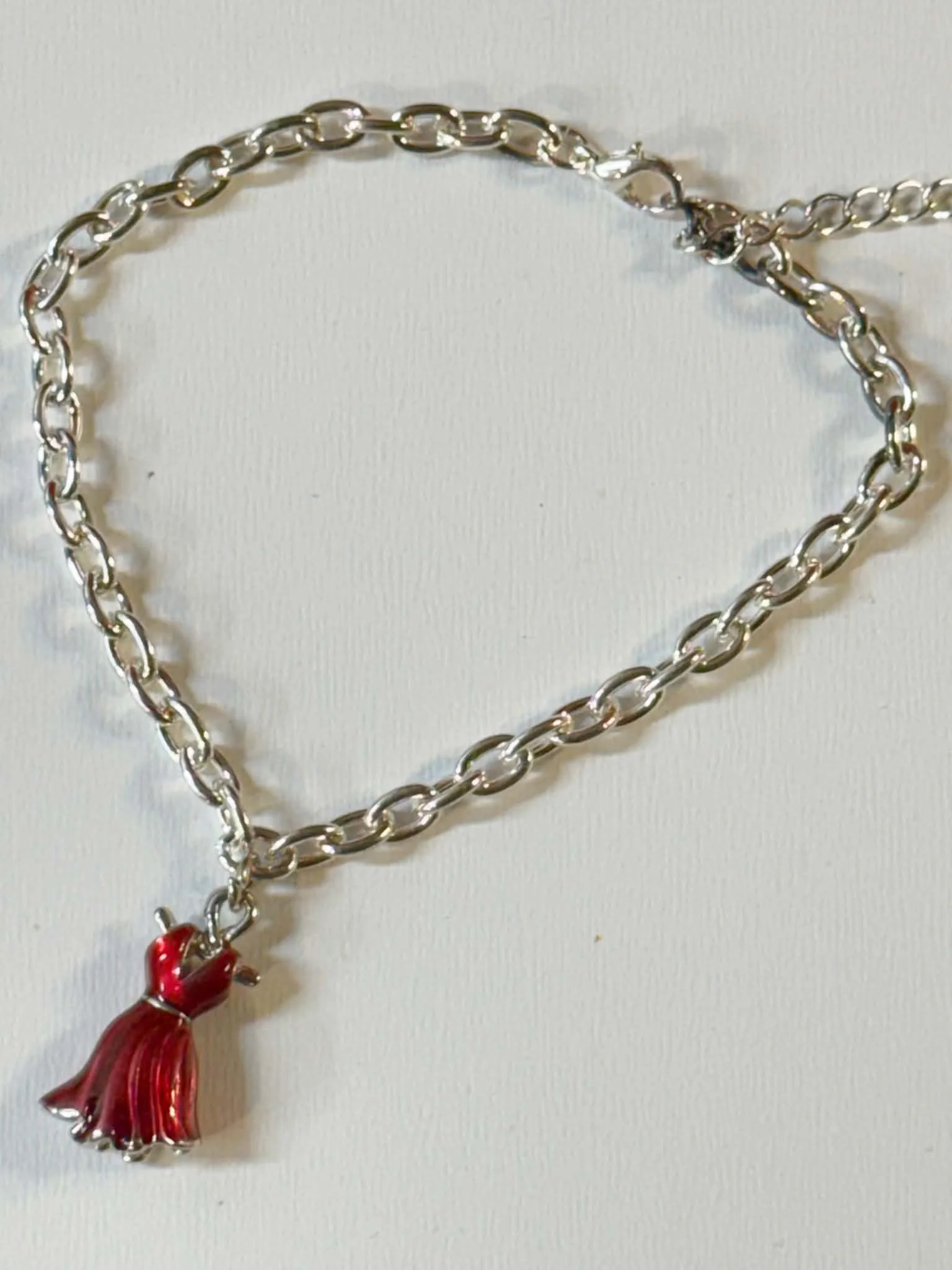 Red Enamel Flower Charm Bracelet – Silver Tone Adjustable Chain