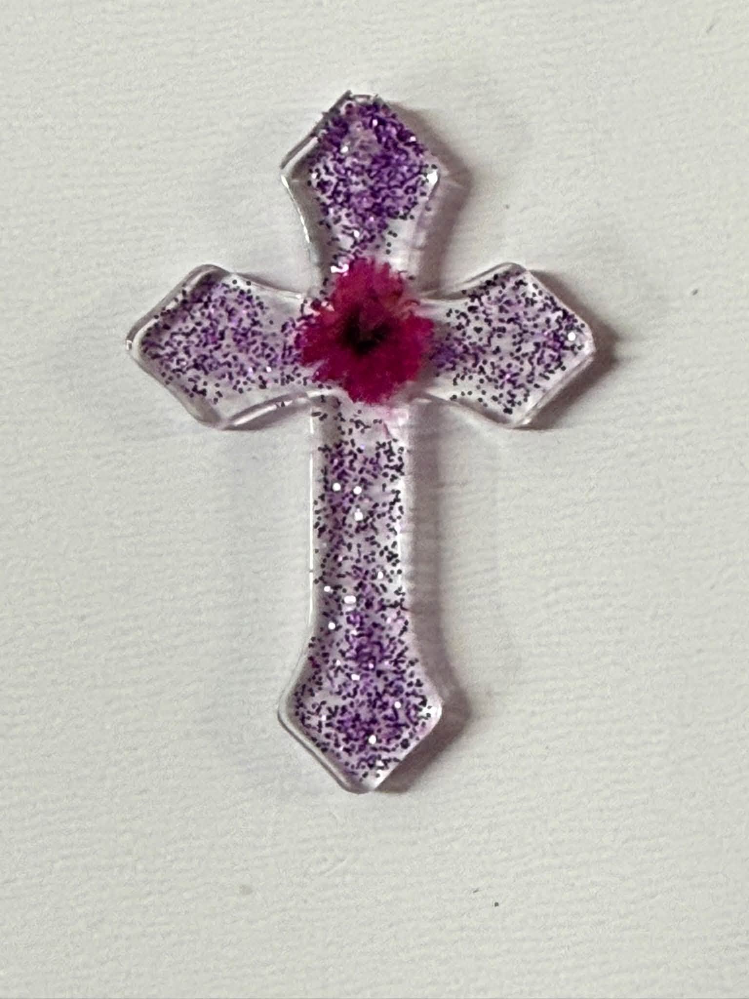 Pressed Flower & Purple Glitter Resin Cross