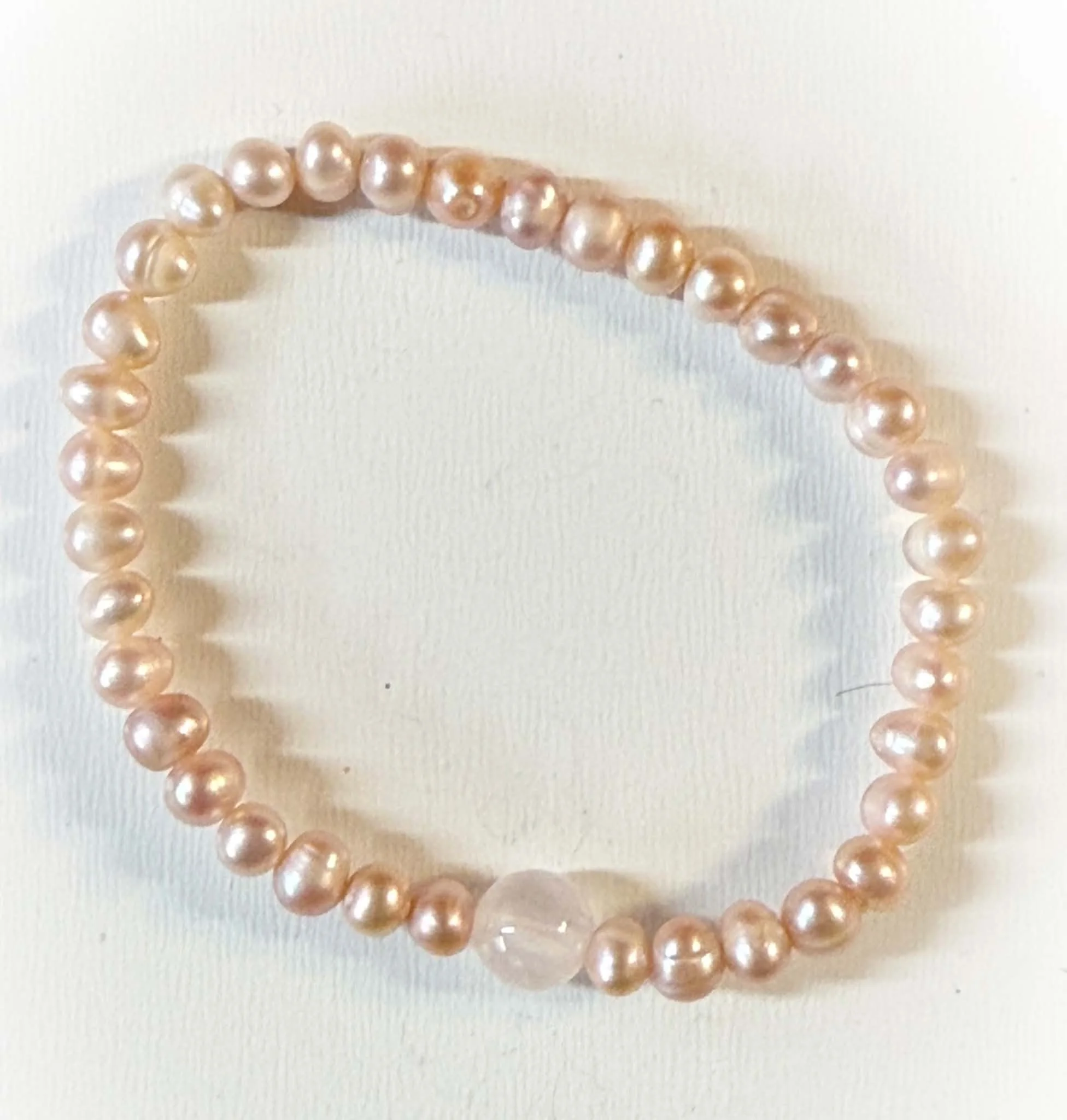 Blush Freshwater Pearl Bracelet with Faceted Pink Gemstone Accent