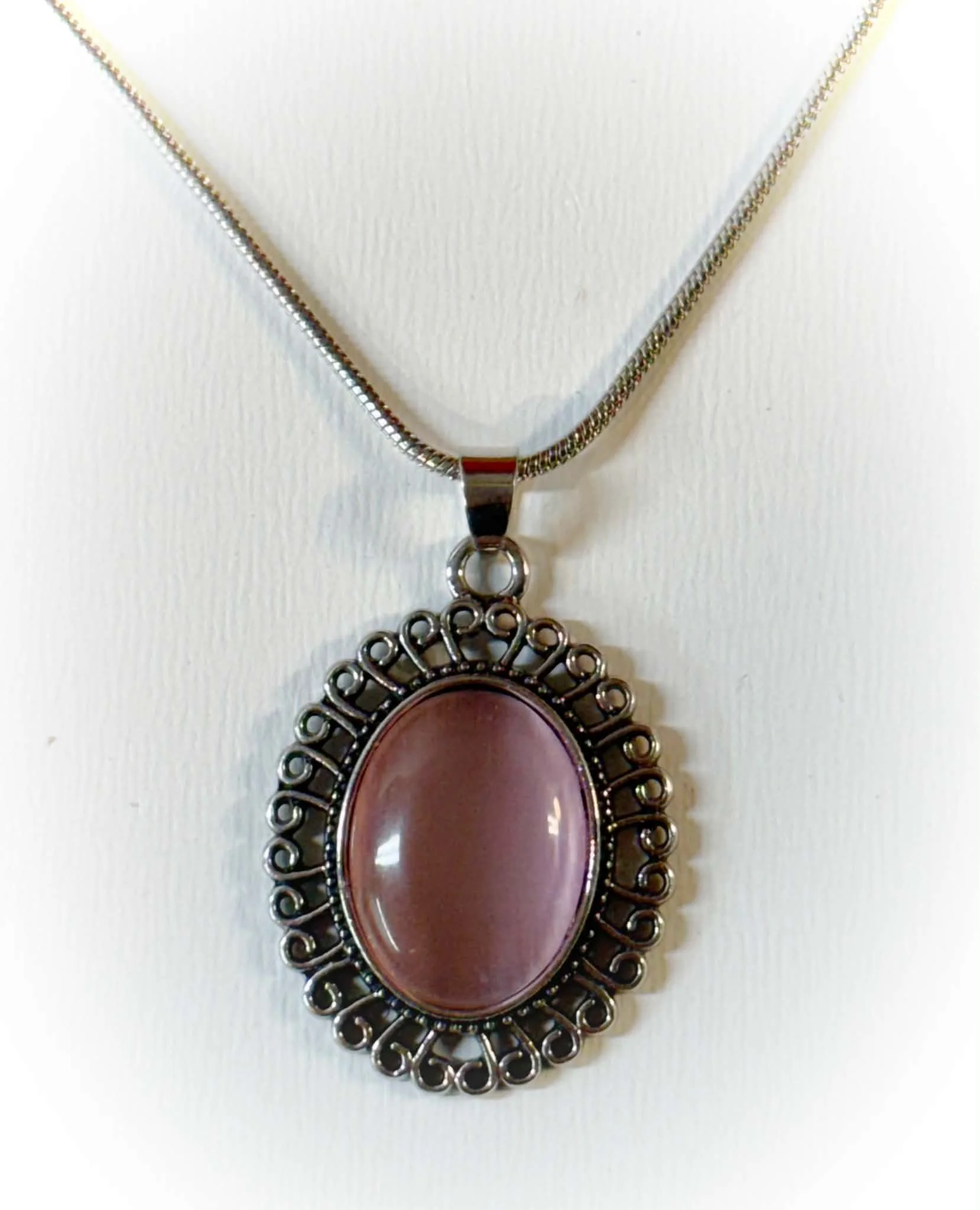 Vintage Rose Oval Pendant Necklace