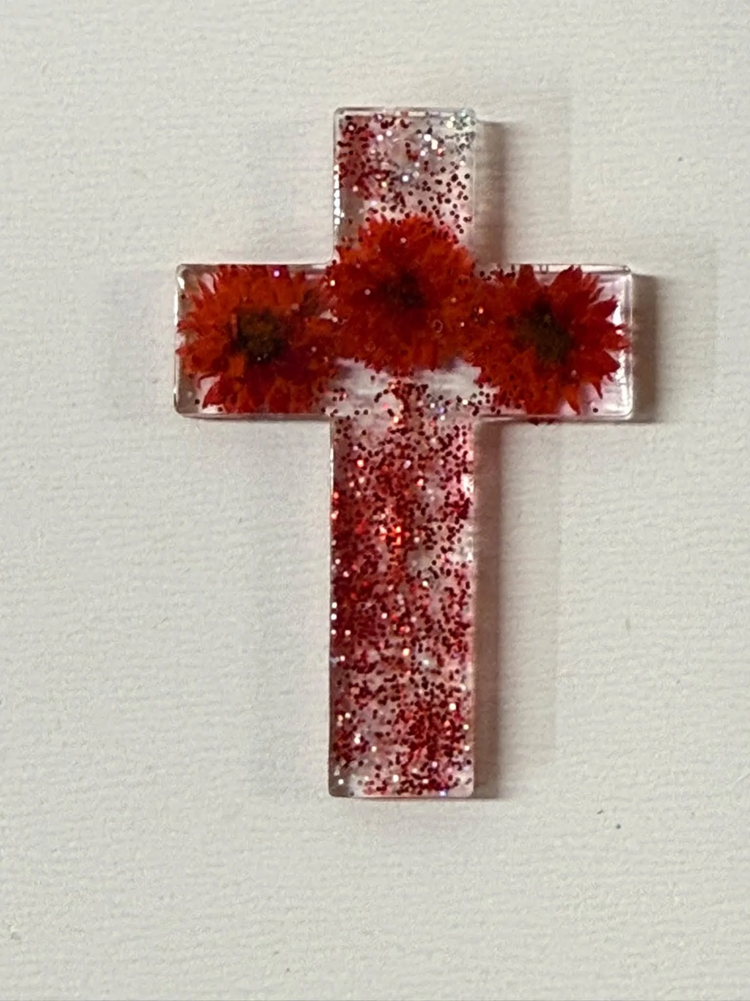 Red Flowered Cross Necklace
