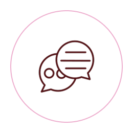 Two speech bubbles, one overlapping the other, with lines indicating text inside the bubbles.