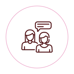 Icon of two people with speech bubbles above their heads.