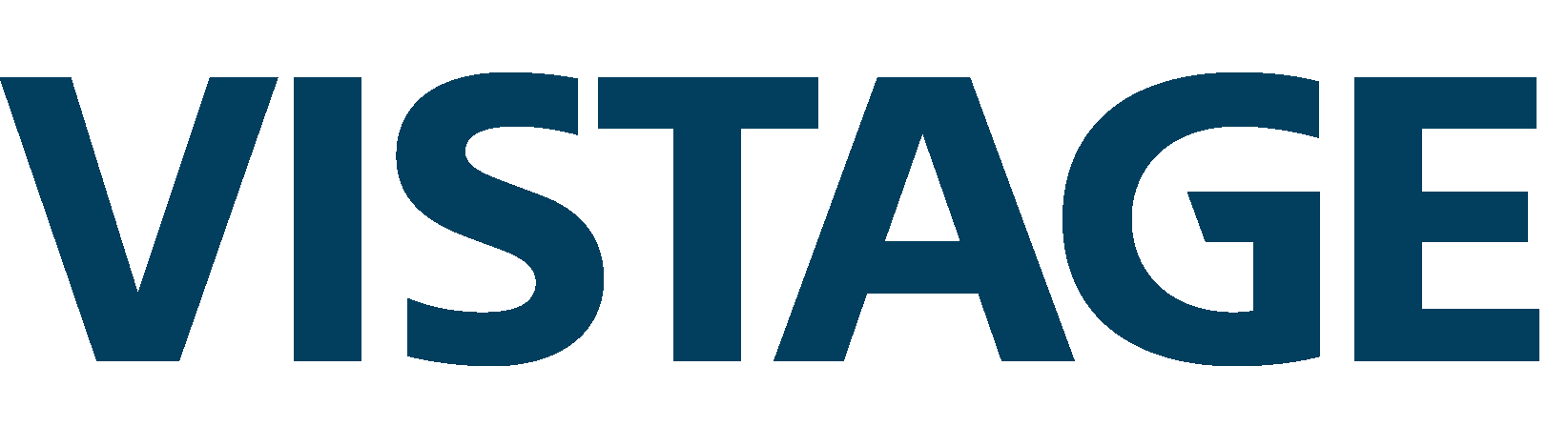 The word 'VISTAGE' in large, bold blue letters.