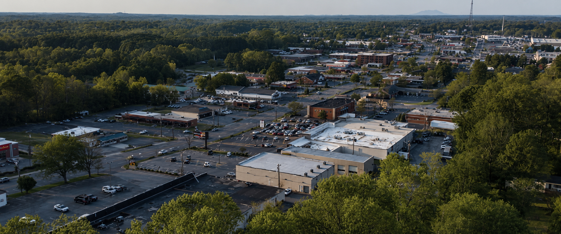 Aerial view of Clemmons, North Carolina, an area served by Evergreen Therapeutics ABA therapy.
