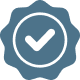 A checkmark inside a circular badge or seal.