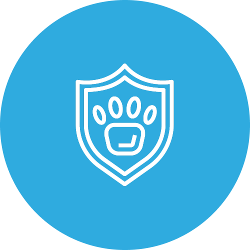 Icon of a shield with a paw print inside, representing pet protection or pet safety.