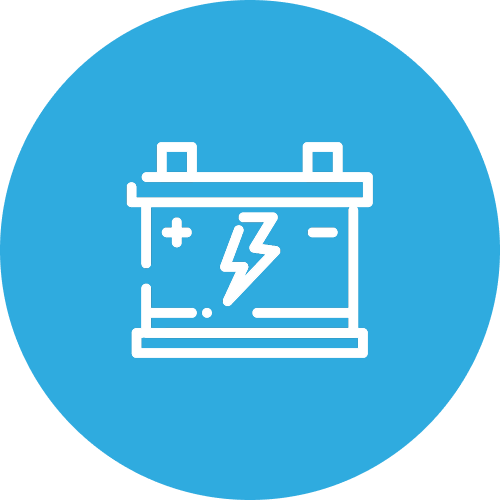 Icon of a car battery with a lightning bolt symbol, indicating electrical energy or power.