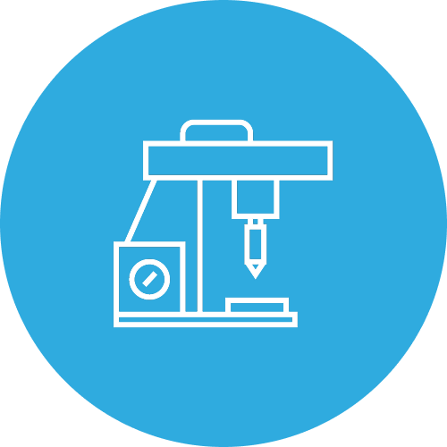 Line drawing of a microscope on a blue background