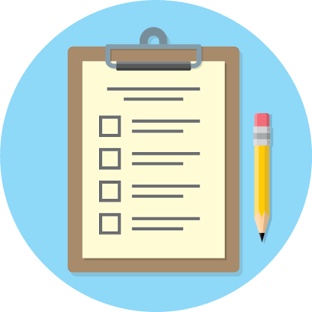 Clipboard with a checklist and a yellow pencil with an eraser.