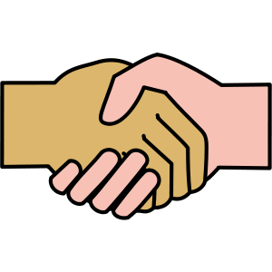Illustration of two hands shaking in a handshake.