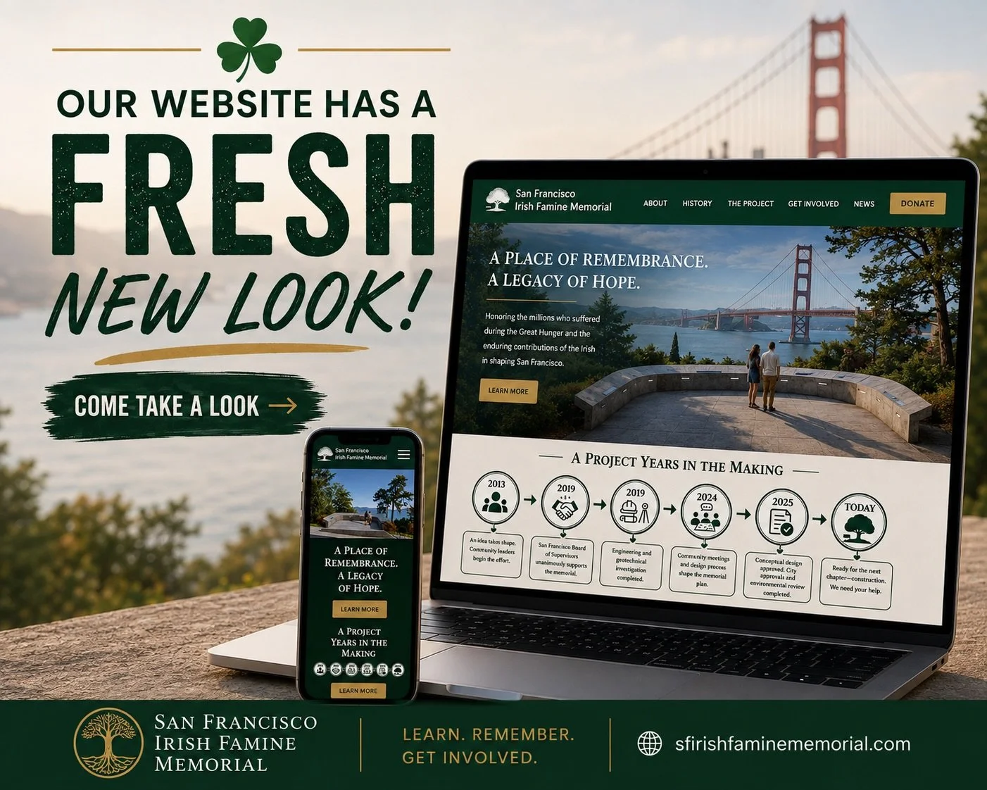 ☘️ Something new is waiting for you&hellip;

We&rsquo;ve given the San Francisco Irish Famine Memorial website a fresh new look &mdash; with more history, more of the story behind the memorial, and a closer look at the journey from an idea to what co