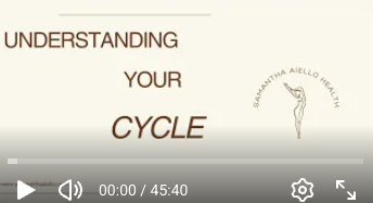 Text on a screen reading 'Understanding Your Cycle' with a logo of a person and health-related branding.