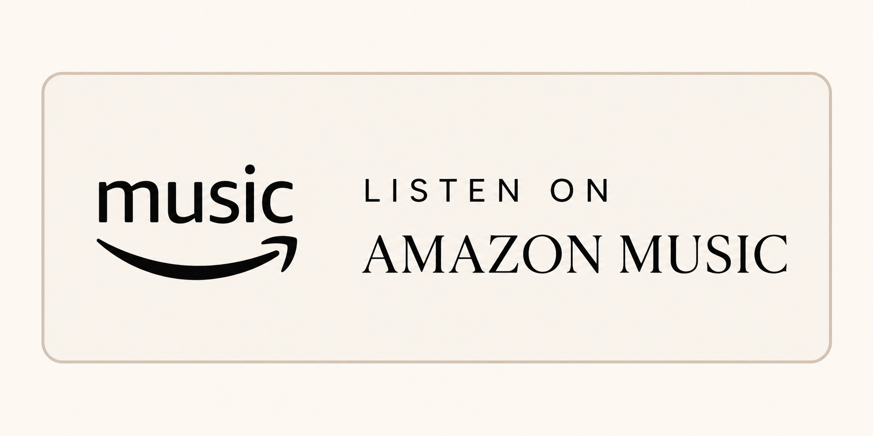Amazon Music logo with text 'Listen on Amazon Music' on a beige background.