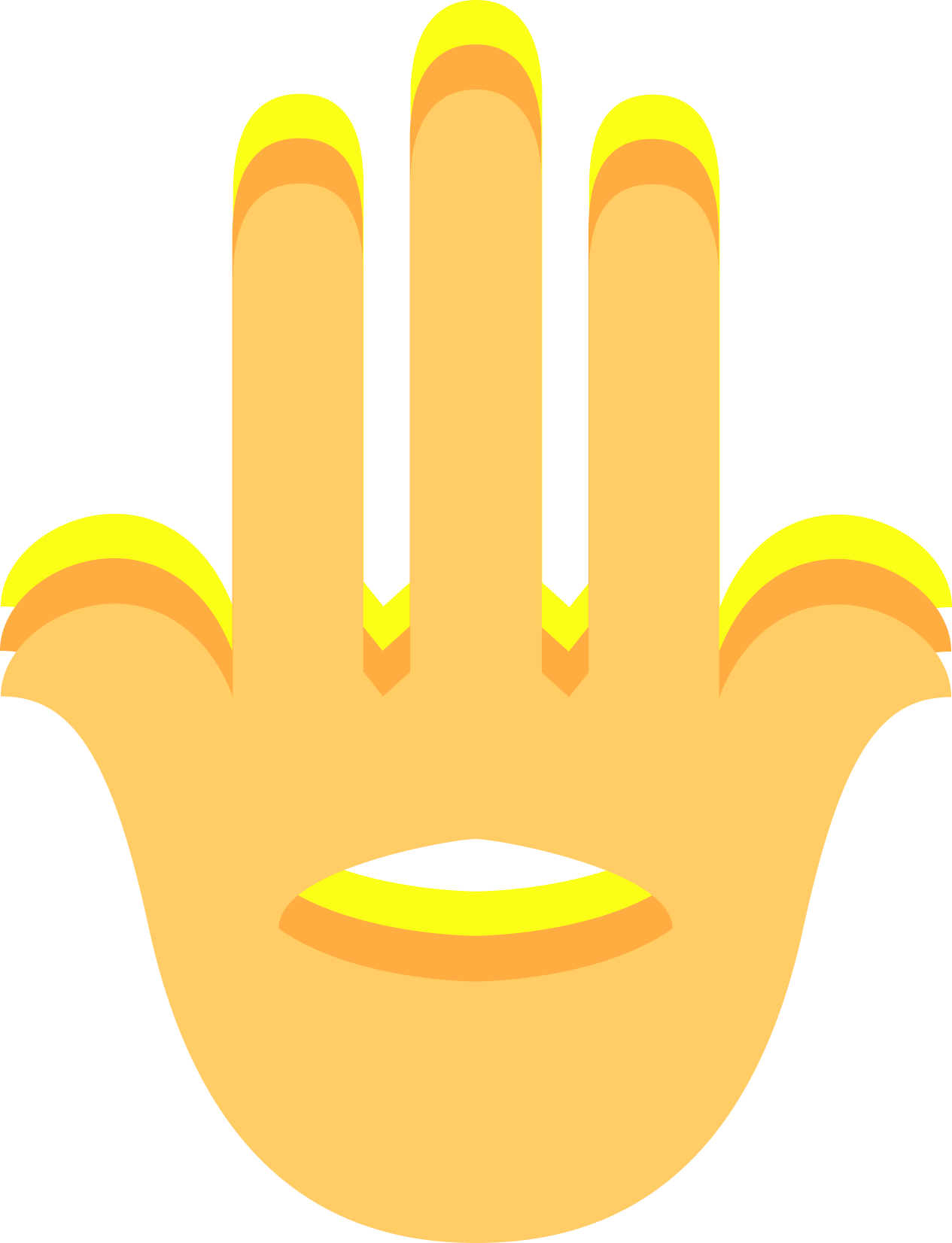 Graphic illustration of a hand with yellow nails, with stylized yellow and orange accents.