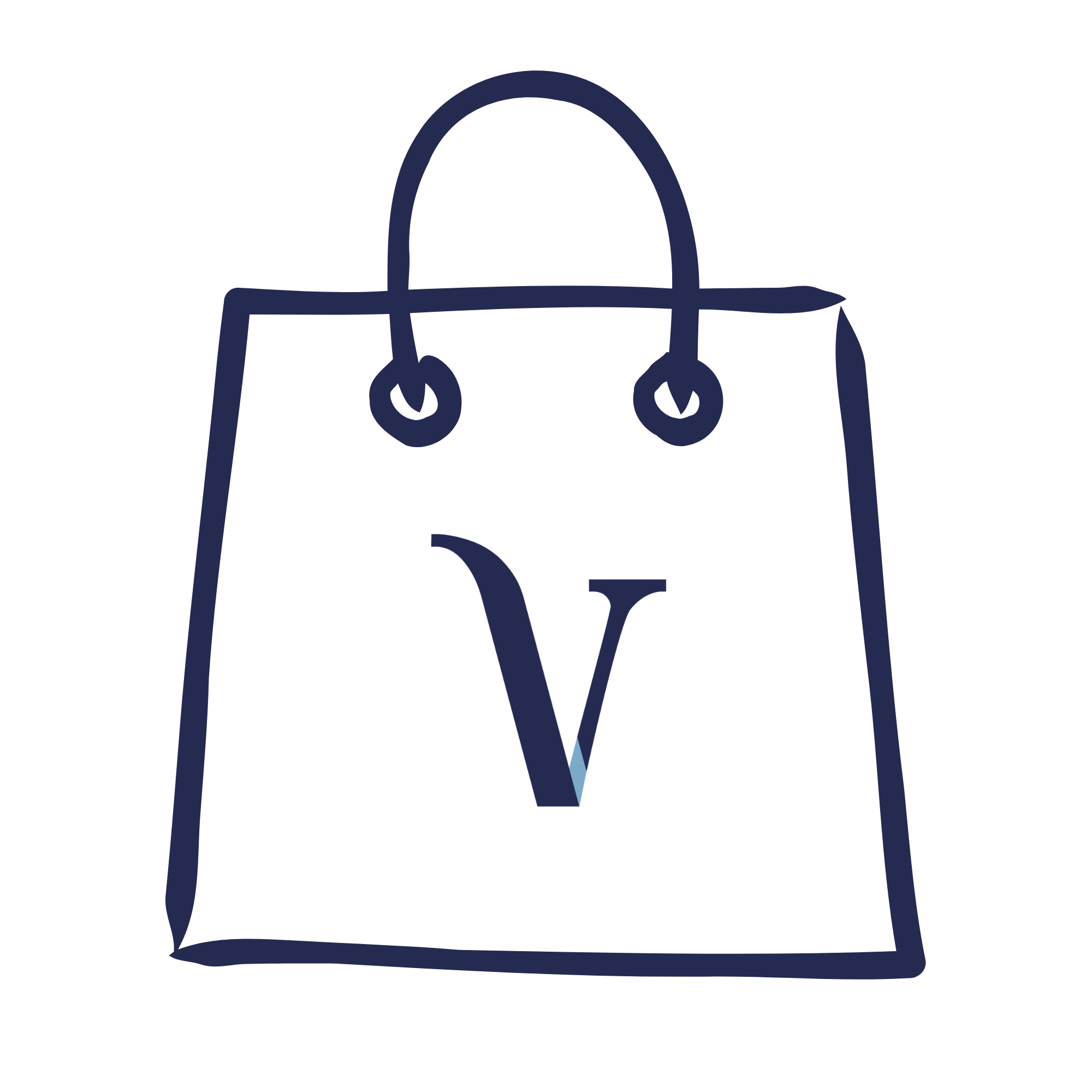 Illustration of a shopping bag with a letter V on the front.